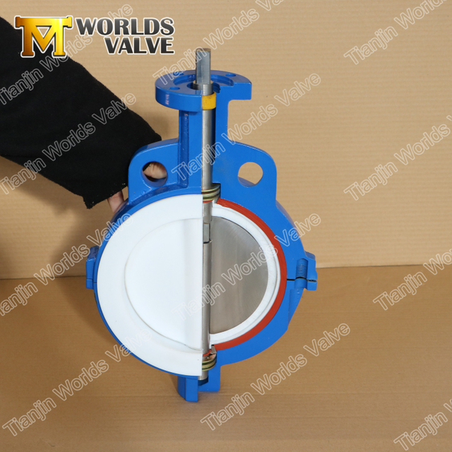تقسيم اثنين من قطعة تصميم الجسم فراشة صمامات PTFE PFA بطانة القرص لمصنع كيميائي
