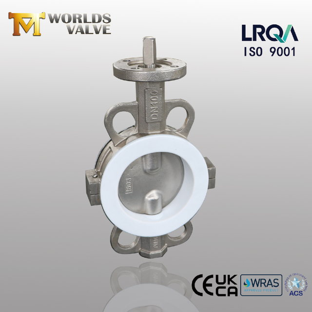 DN100 TEFLON تصطف الويفر تقسيم صمامات الفراشة الجسم | التحكم في التدفق المقاوم للتآكل