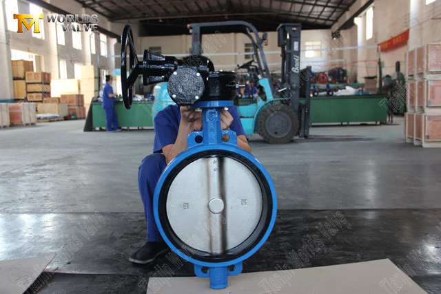 تدير ترس الدودة صمامات الفراشة نوع الويفر مع المطاط المبطن