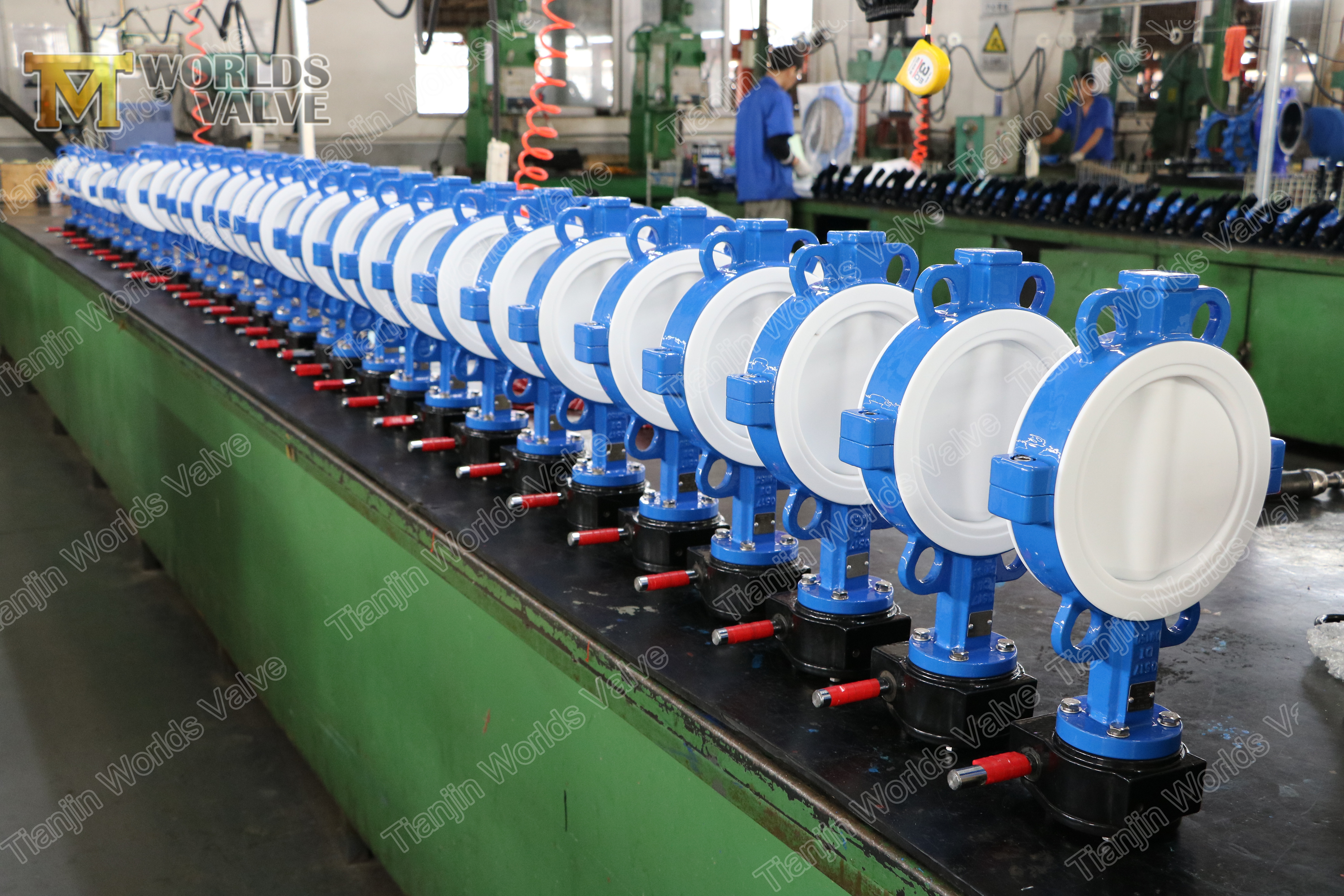 PTFE الكامل تصطف صمام الفراشة من نوع الويفر مع جسم منقسم
