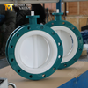 صمام فراشة PTFE ذو حواف مكون من قطعتين DN600 مزود بهيكل وتروس WCB يعمل