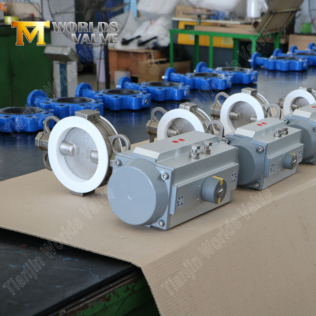 تقسيم الجسم ptfe مبطن صمام الفراشة SS مع التشغيل الهوائي | كفاءة مقاومة التآكل والصيانة الفائقة