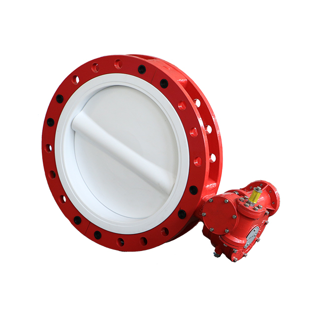 Full PTFE اصطف صمام فراشة رقاقة رقاقة قطعتين وجسم الحديد الدكتايل، قرص PTFE والمقعد، والأداء العالي DN350-DN900