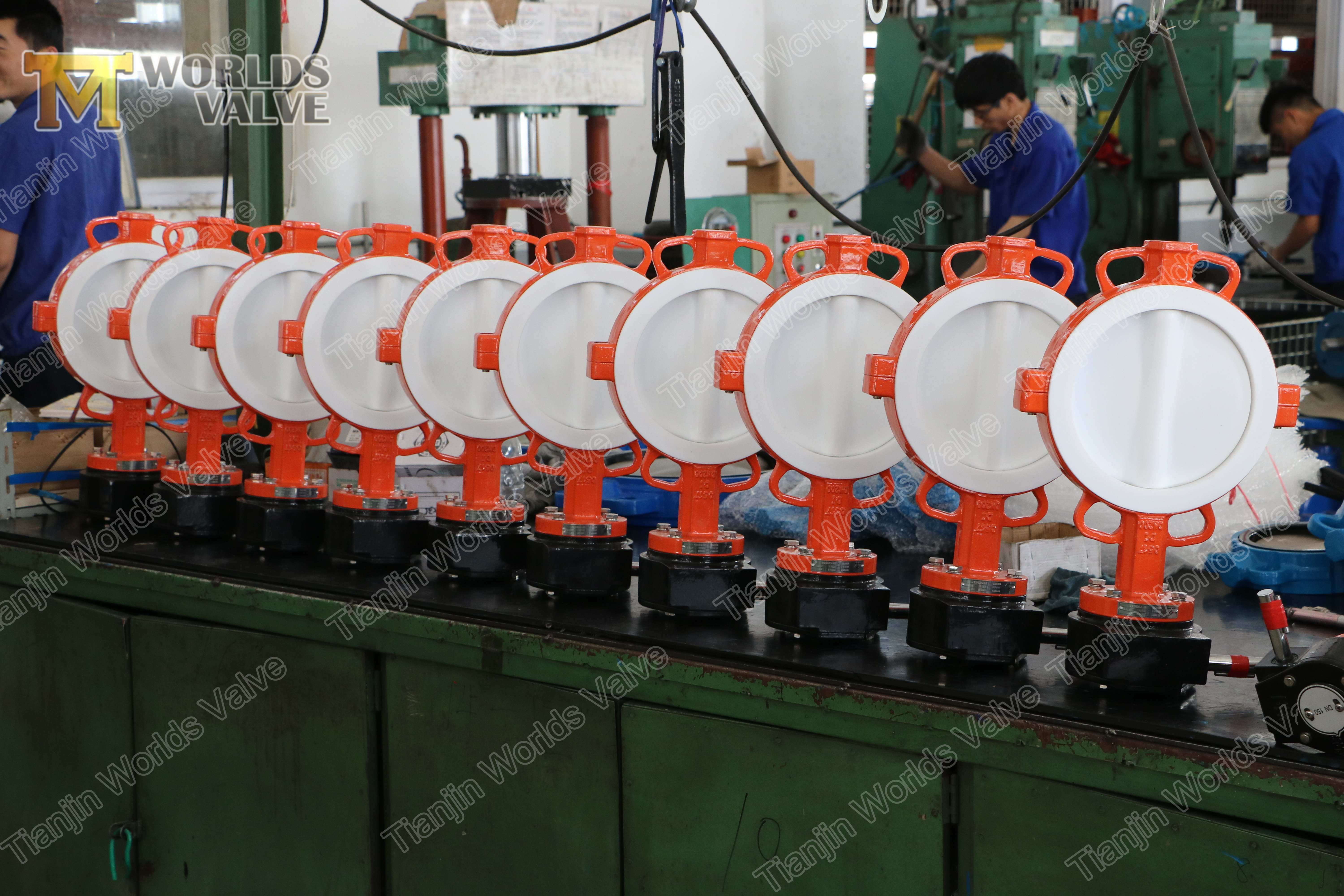 تقسيم صمام الفراشة من نوع الرقاقة مع قرص PTFE المبطن والمقعد الذي توفره الشركة المصنعة لصمامات OEM Tianjin Worlds Co. ، Ltd