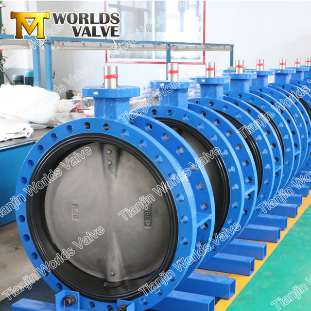 AWWA C504 Double Flange Butterfly Valve AWWAC207 اتصال شفة مع مشغل علبة التروس