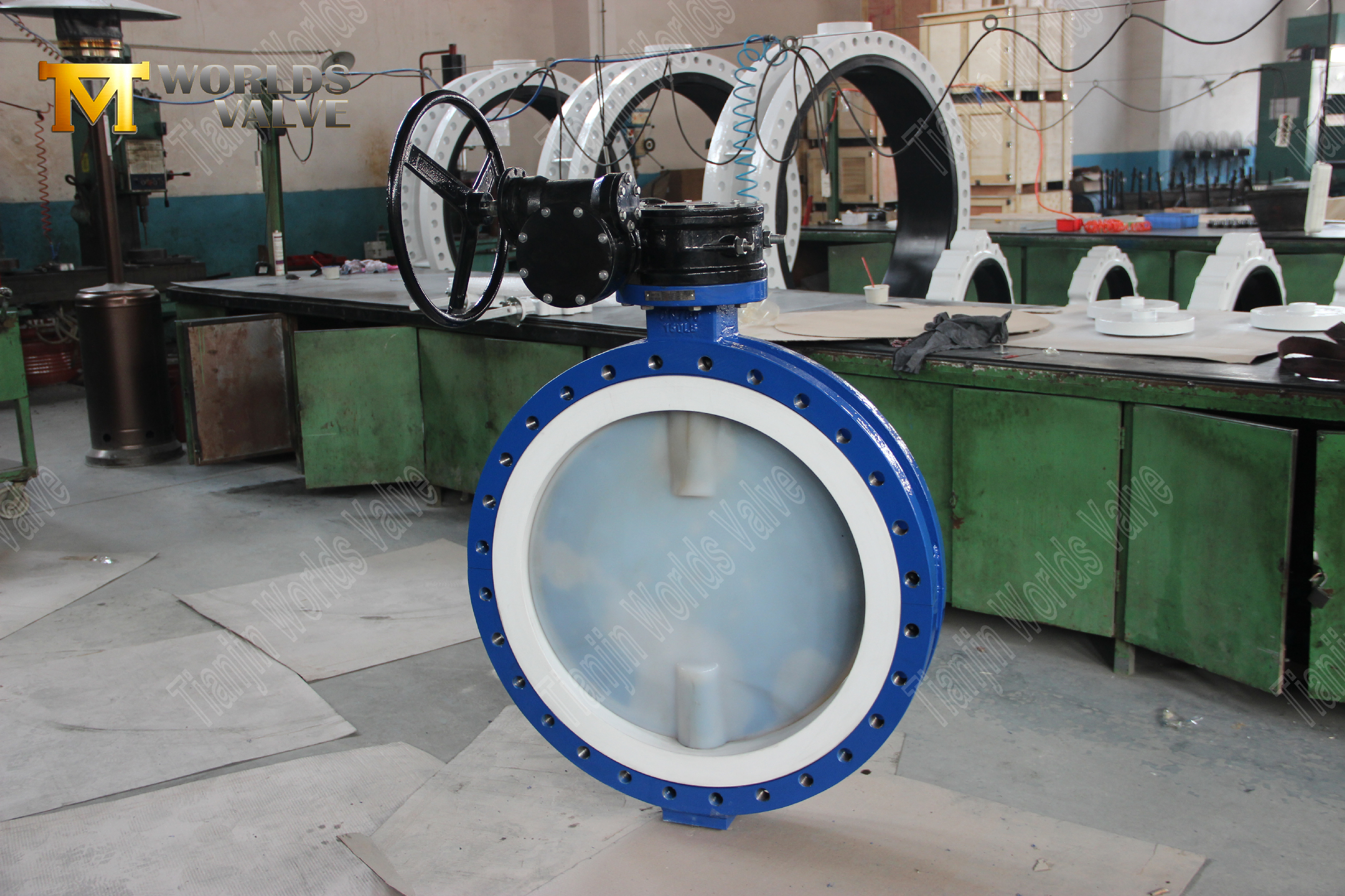 صمام الفراشة PFA للخدمات الكيميائية سعة 150 رطل، مقعد PTFE، يعمل بالعتاد (5)