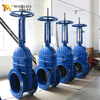 صمام بوابة جذعي مرتفع ذو حواف مع مقعد EPDM ومشغل علبة التروس