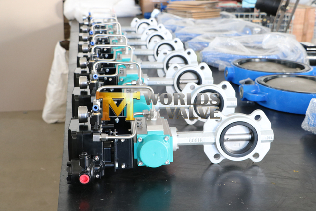 صمام فراشة بسكويت الويفر من الفولاذ المقاوم للصدأ مع مشغلات تعمل بالهواء المضغوط