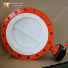 صمام فراشة PTFE ذو حواف مكون من قطعتين DN600 مزود بهيكل وتروس WCB يعمل